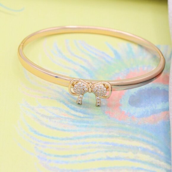 Rose Gold Bangle with Bow Knot Design & Micro Zircon Detailing, XPBL0426 - Picture 3 of 12